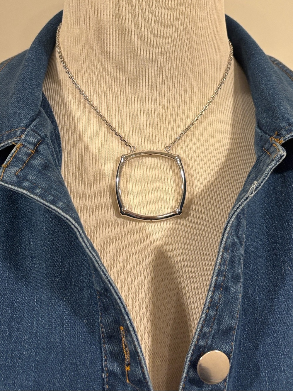 Elle Sterling Silver Square (Picture Frame) Loop Pendant Necklace - Silver